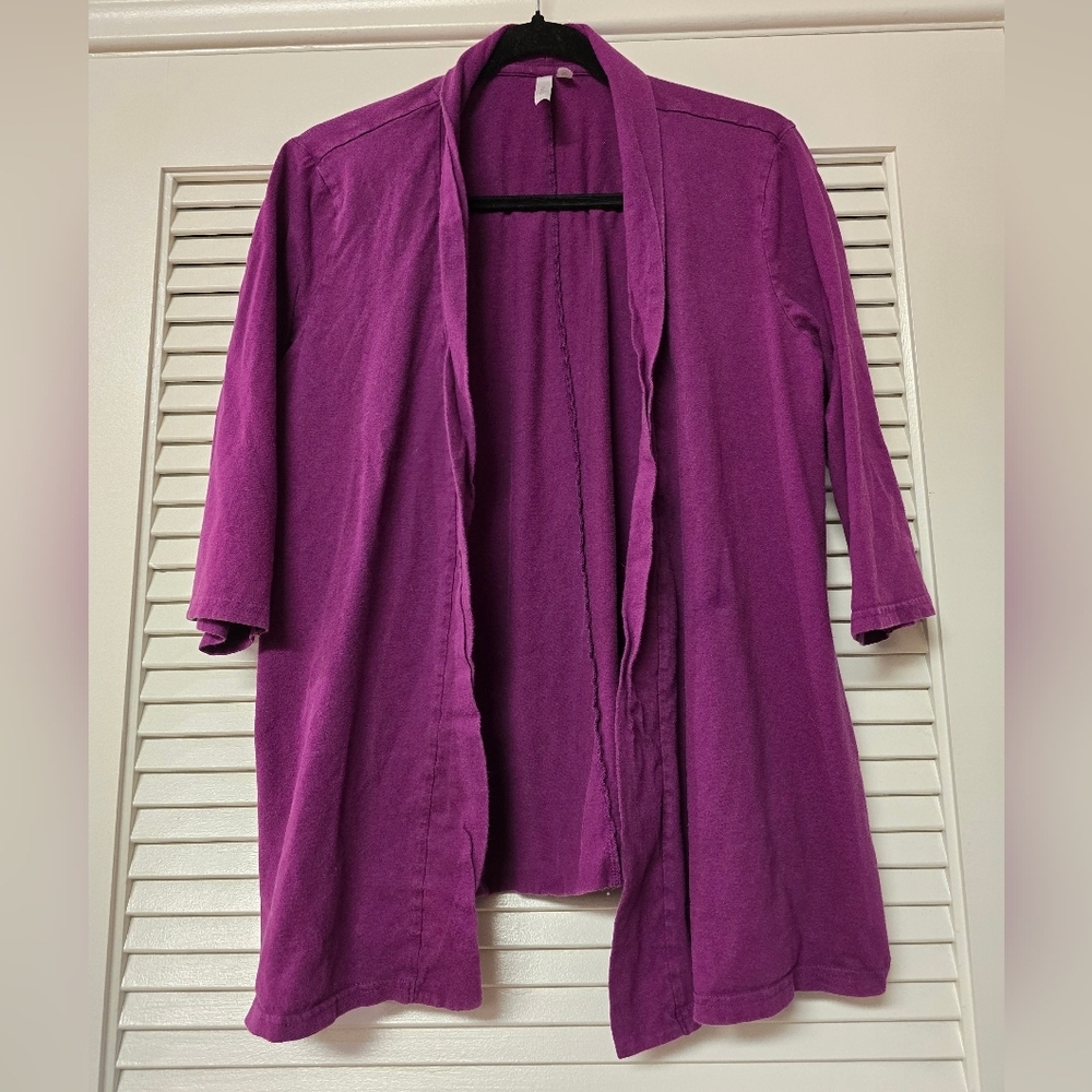 Thyme - 100% Cotton Purple Open Lightweight 3/4 Sleeve Cardigan Sweater